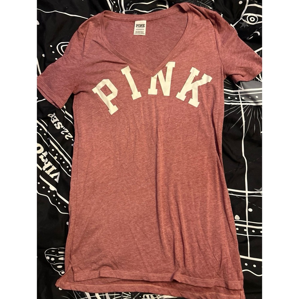 Victoria's Secret PINK Super Soft Oversized Heather Mauve V Neck Tee, XS